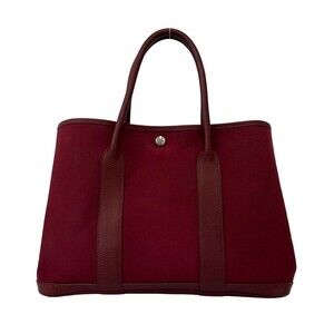 HERMES Garden Party PM Toile Officier Buffle Handbag Rouge Imperial 63997